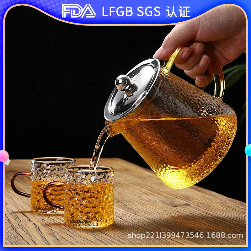 Hammered transparent glass high borosilicate household one-piece glass teapot for boiling, filtering and brewing, thickened glass teapot full figure
