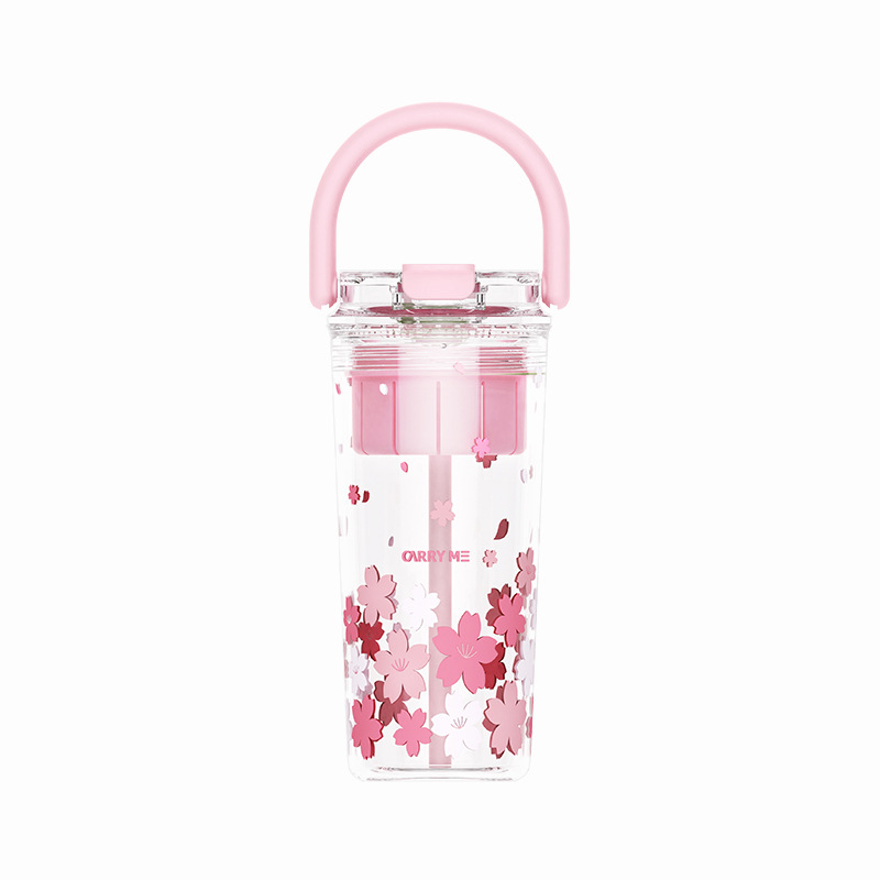 Creative cherry blossom hand-held cup, large-capacity convenient straw cup, girls' water cup, high appearance level, plastic cup with tea strager Item Picture