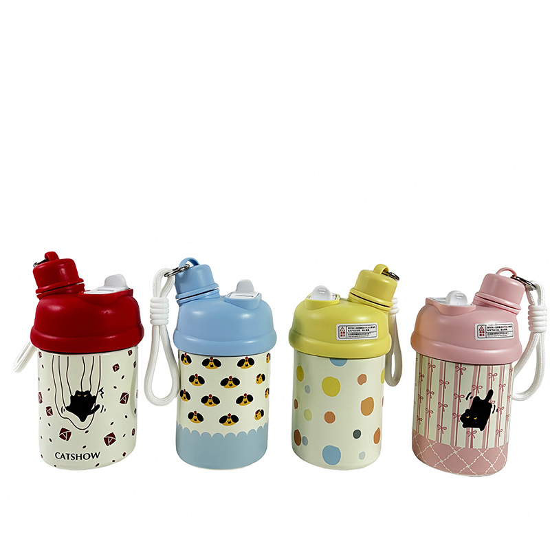 2025 New dual-drinking stainless steel insulated cup, high appearance level, large capacity, cute portable water cup for girls, straw cup Item Picture