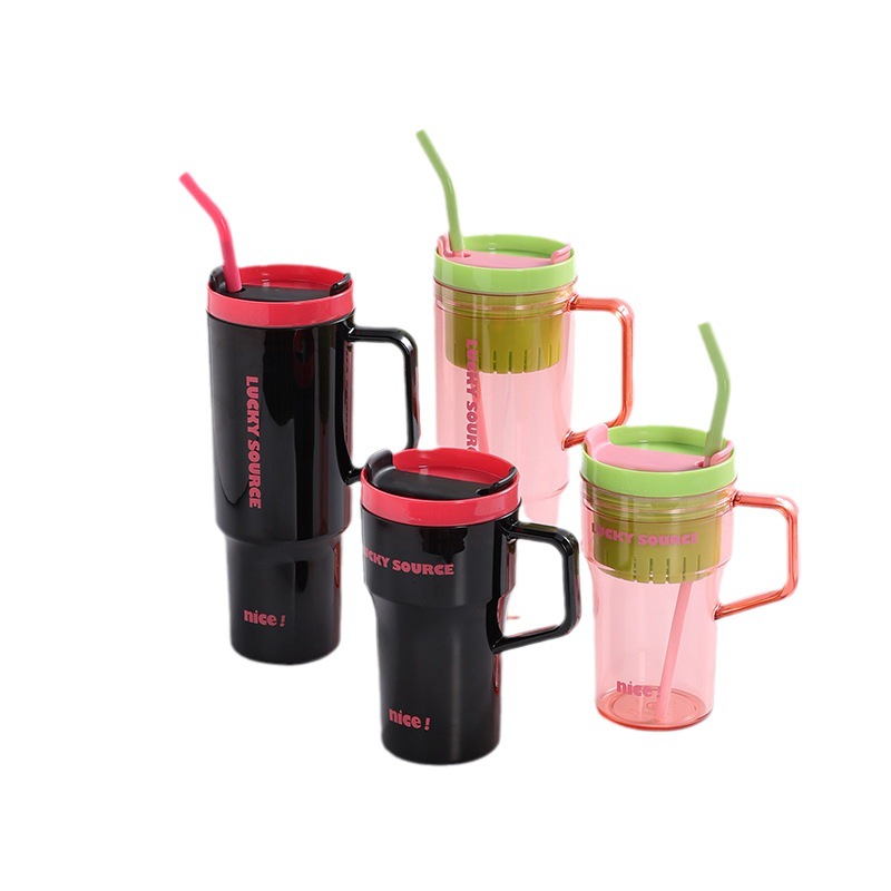 2023 Internet-famous Giant Straw Cup, large-capacity ice cube Cup, high-temperature resistant tritan plastic tea-water separation cup Item Picture