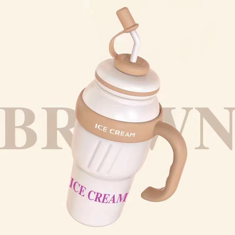 Simple, high appearance level, large-capacity ice cup, giant straw water cup for girls, stainless steel insulated cup details Picture