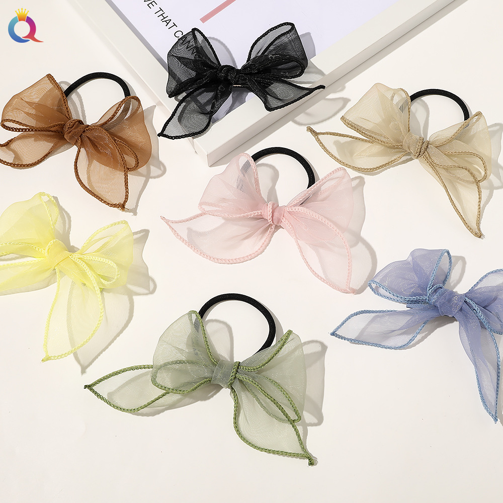 Qiyue Dreamy and hazy gauze bow hair clip, top clip forest-style hair rope, super ethereal French hair band, popular hair accessory for women full figure