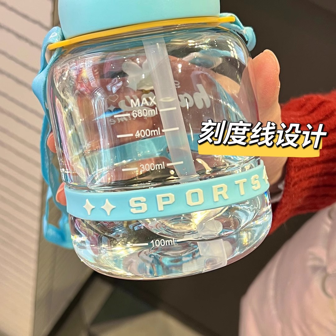 The new summer internet-famous cute water cup, portable sports large-bellied cup, high appearance level, double-drinking straw cup for male and female students details Picture