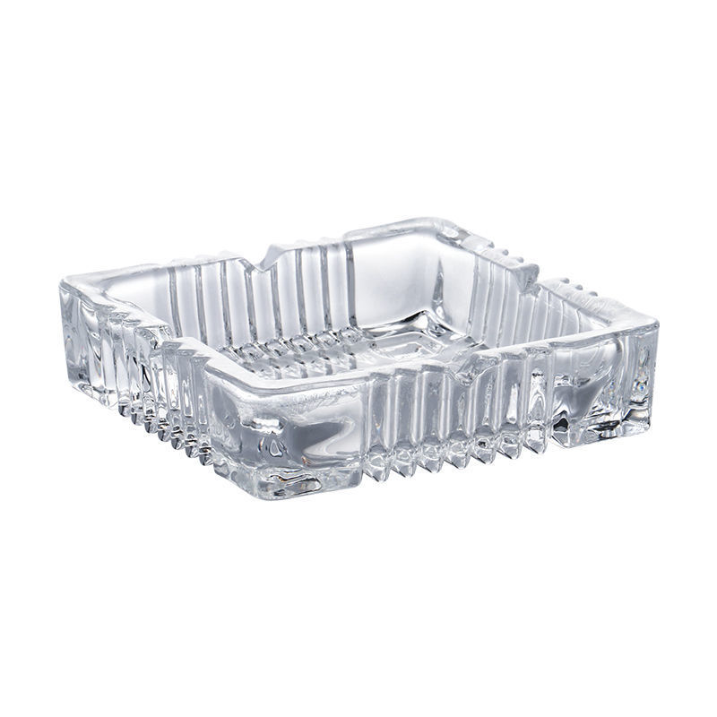 Household square glass ashtray, personalized and trendy, anti-fly ash, large crystal glass ashtray for office and living room Item Picture
