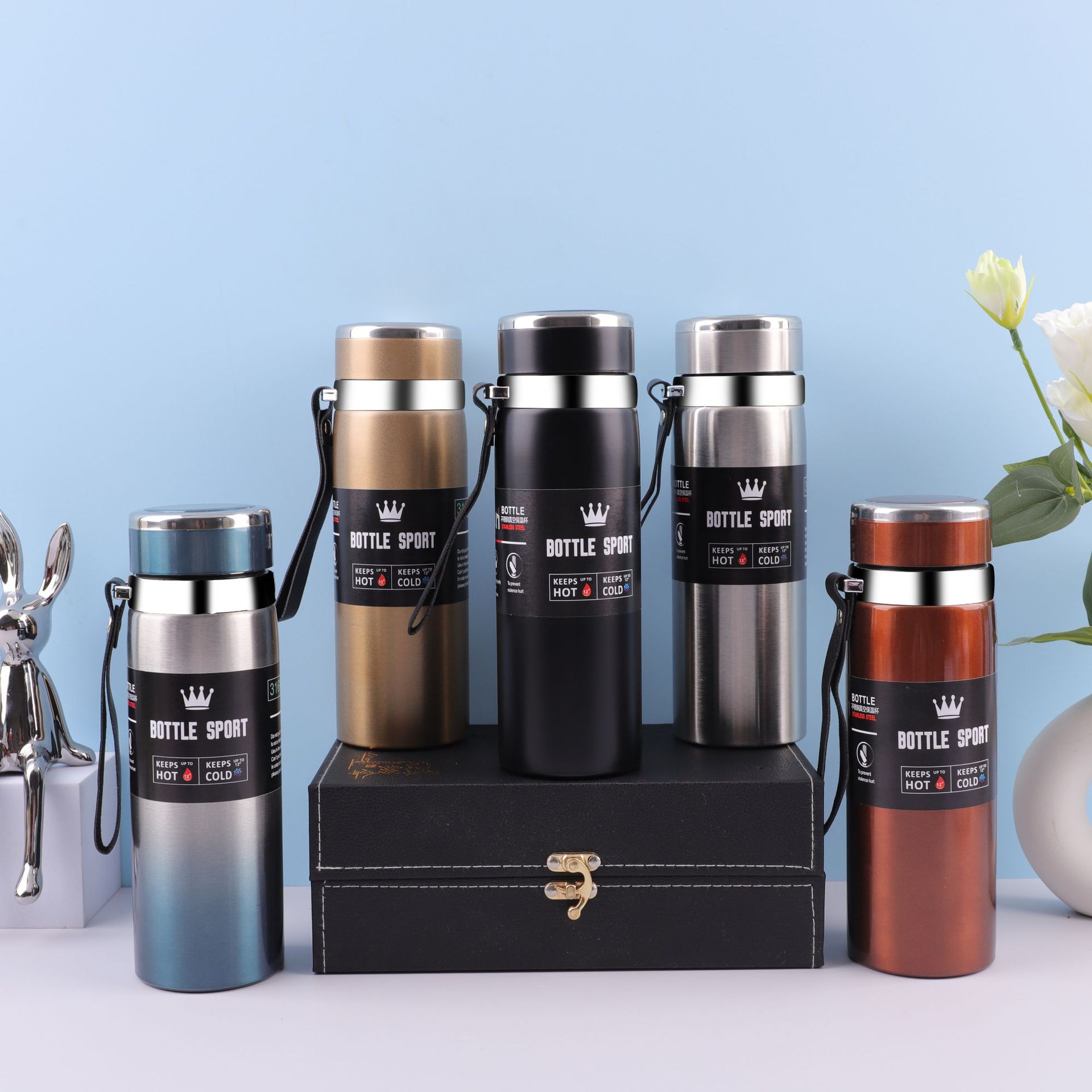 Cross-border 316 stainless steel insulated cup, large-capacity outdoor portable sports water bottle with handle rope, business gift cup Specification drawing