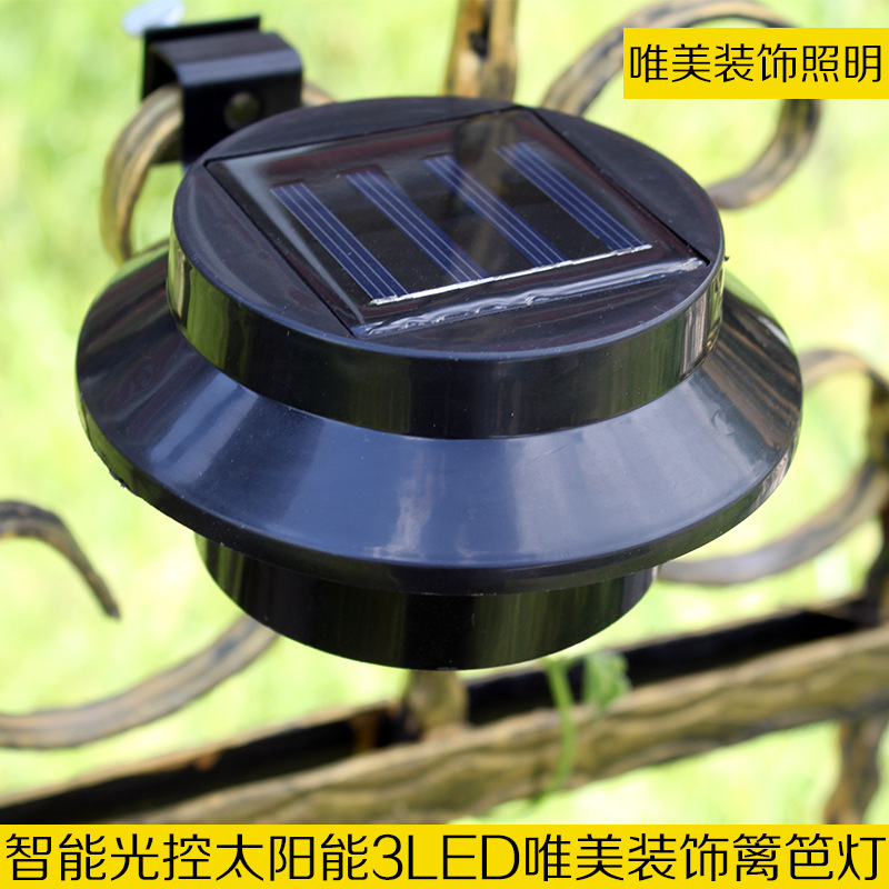 Outdoor solar fence lights, 3led waterproof fence water trough lights, garden landscape lighting, wall lamps, villa decorative lights details Picture