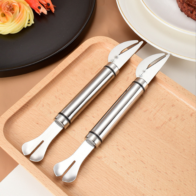 Stainless steel double-head oil scraping knife for flipping chicken and duck intestines, oil scraping knife for cutting fish intestines and opening shrimp lines, a special intestinal cleaning tool full figure