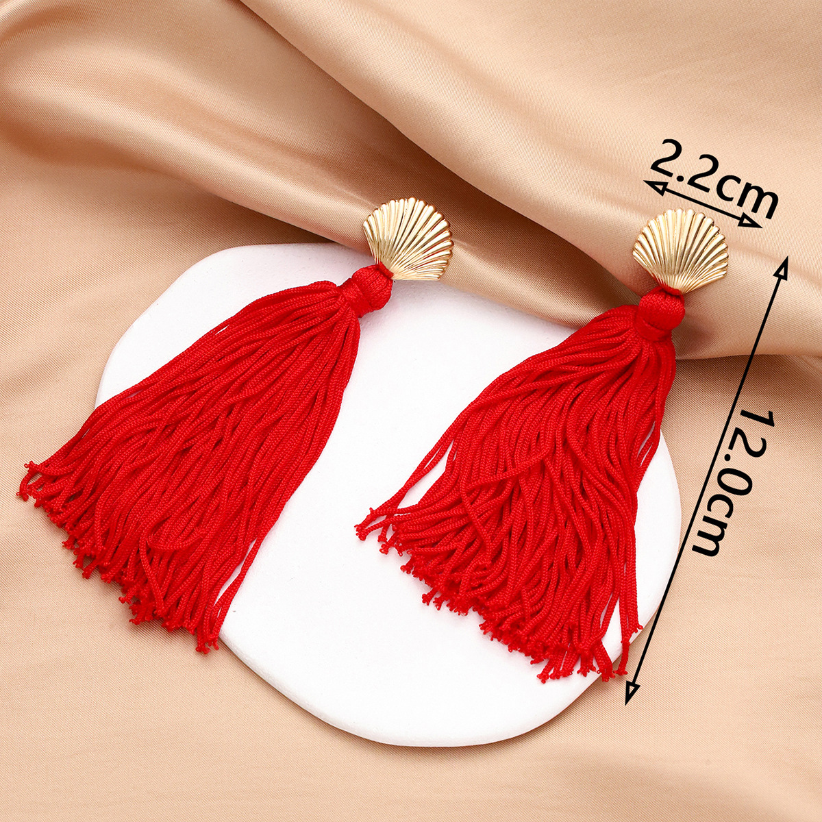 2025 New Chinese-style long red tassel earrings, Bohemian high-end stud earrings, women's fashion details Picture