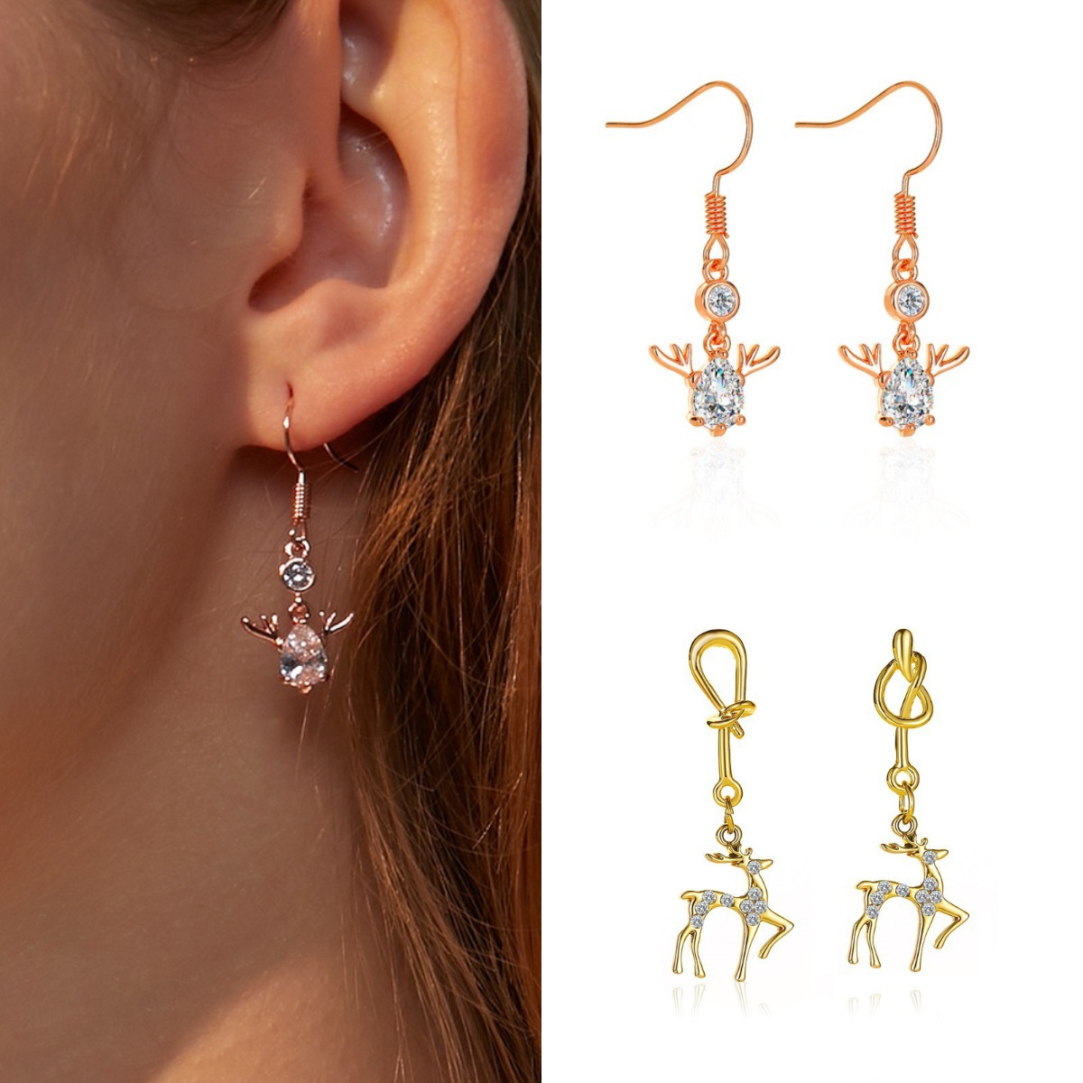 Best-selling Christmas earrings: Sweet and cute crystal deer earrings. One Deer with You, a fresh and creative holiday gift full figure