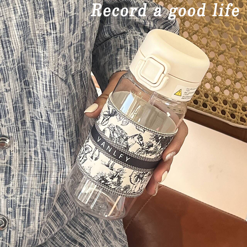 2024 Plastic anti-drop straw water cup for Instagram girls, high appearance level, simple and cute for students Specification drawing