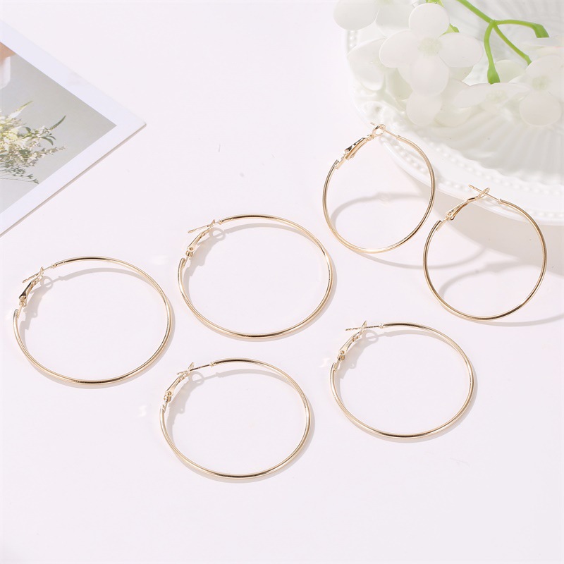 European and American style fashion sets of large, medium and small, 6-piece circular stud earrings, geometric earrings, cross-border supply, one-piece consignment Specification drawing