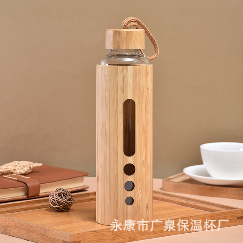 New bamboo shell glass cup, bamboo lid glass cup, single-layer bamboo shell glass water bottle, fully wrapped bamboo shell glass cup Specification drawing