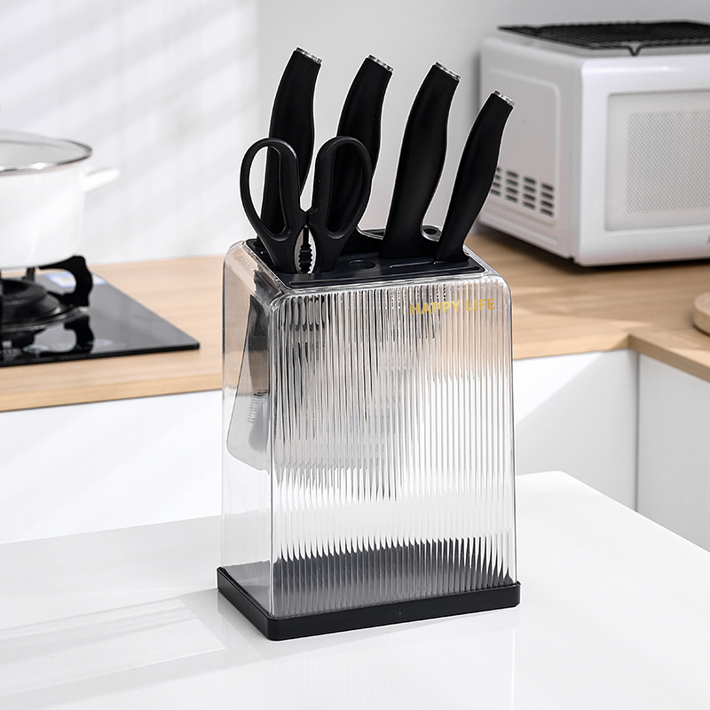 Kitchen knife rack storage rack, light luxury multi-functional knife storage rack, household countertop transparent knife holder storage and draining rack Specification drawing