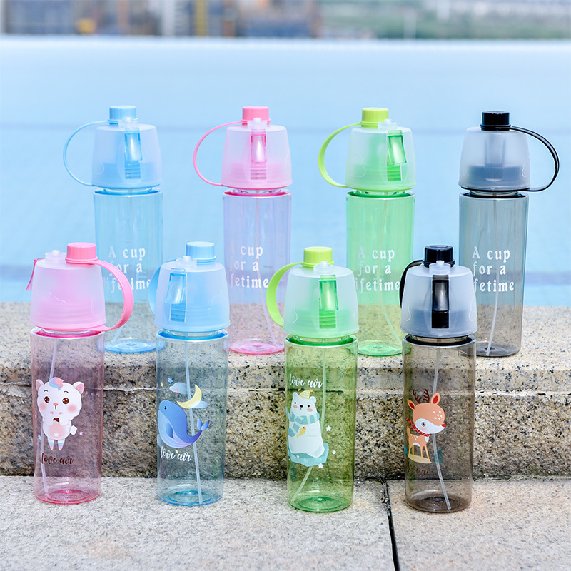 Popular spray cup, children's straw, household cup, portable sports water cup, high appearance level gift plastic cup for girls details Picture
