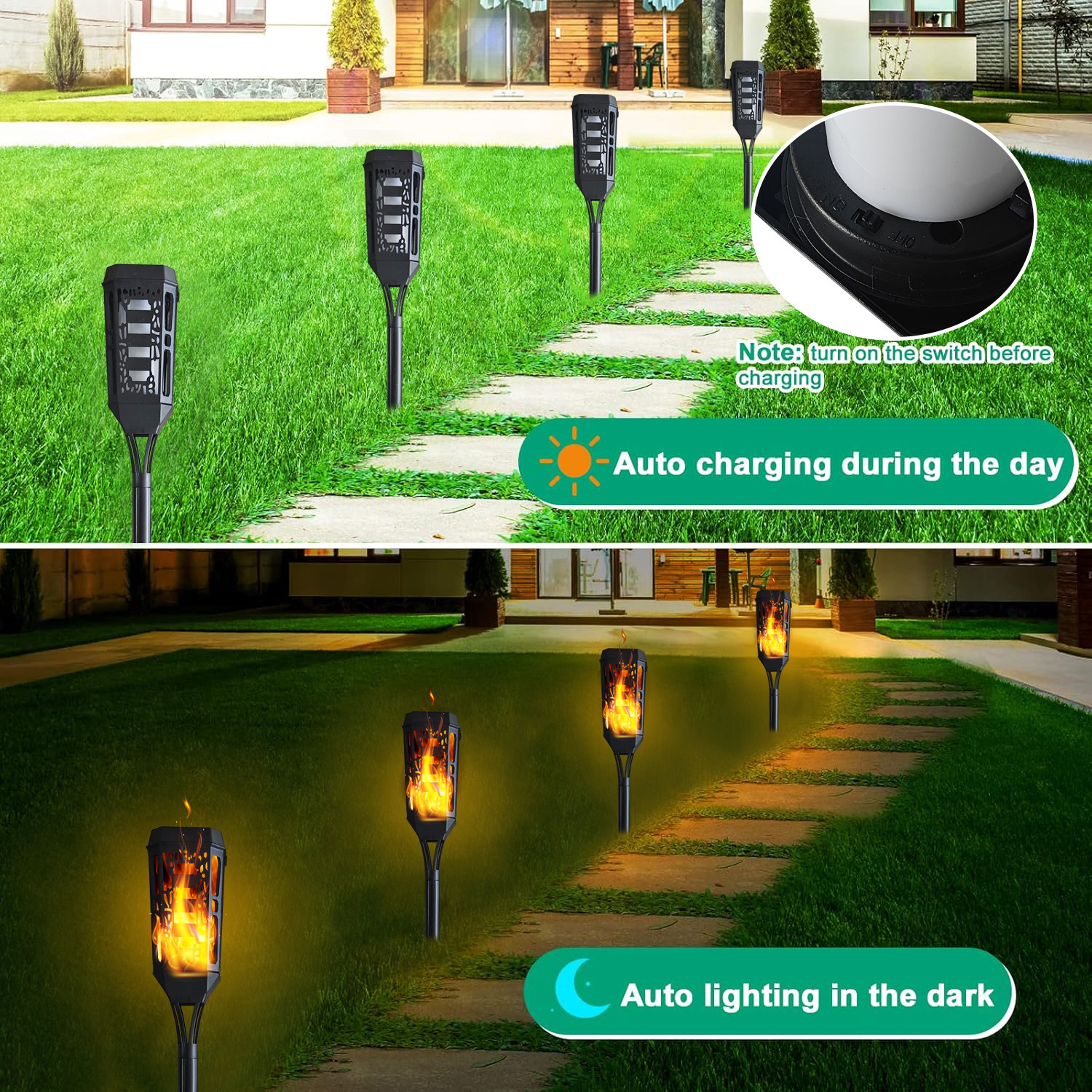 Solar-powered fireworks, outdoor sensor lights, garden and courtyard ground decorative landscape lights, new flame lights Specification drawing