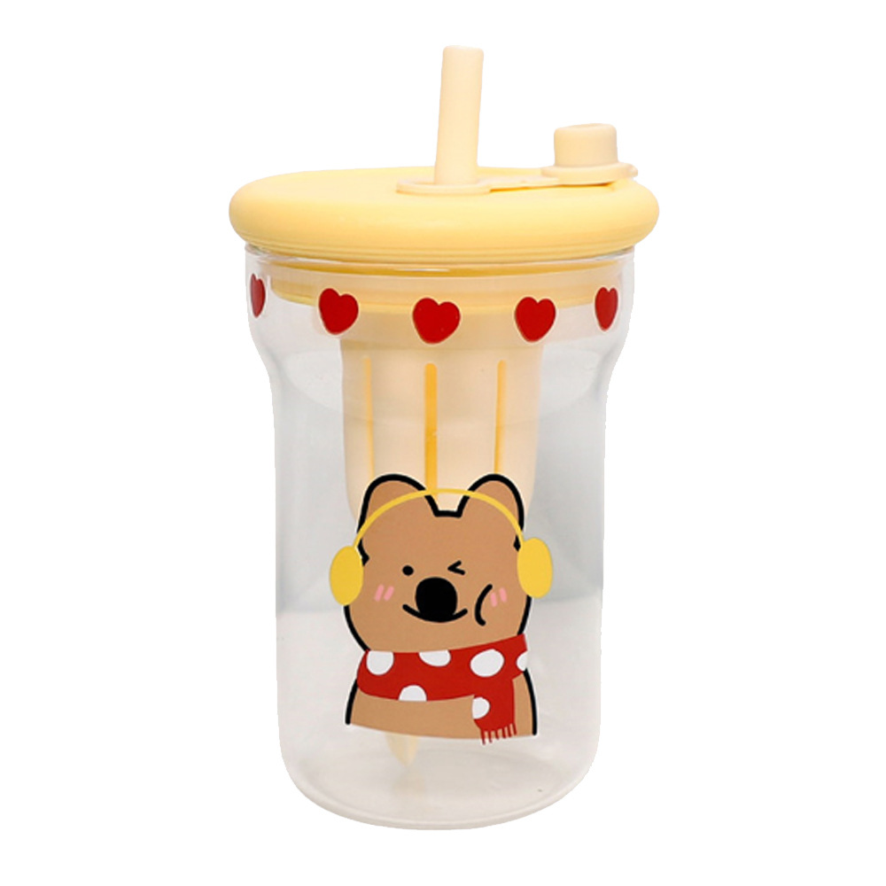 High-temperature resistant tea-water separation glass cup for girls, high appearance level fruit tea straw cup, ins cartoon office coffee cup Item Picture