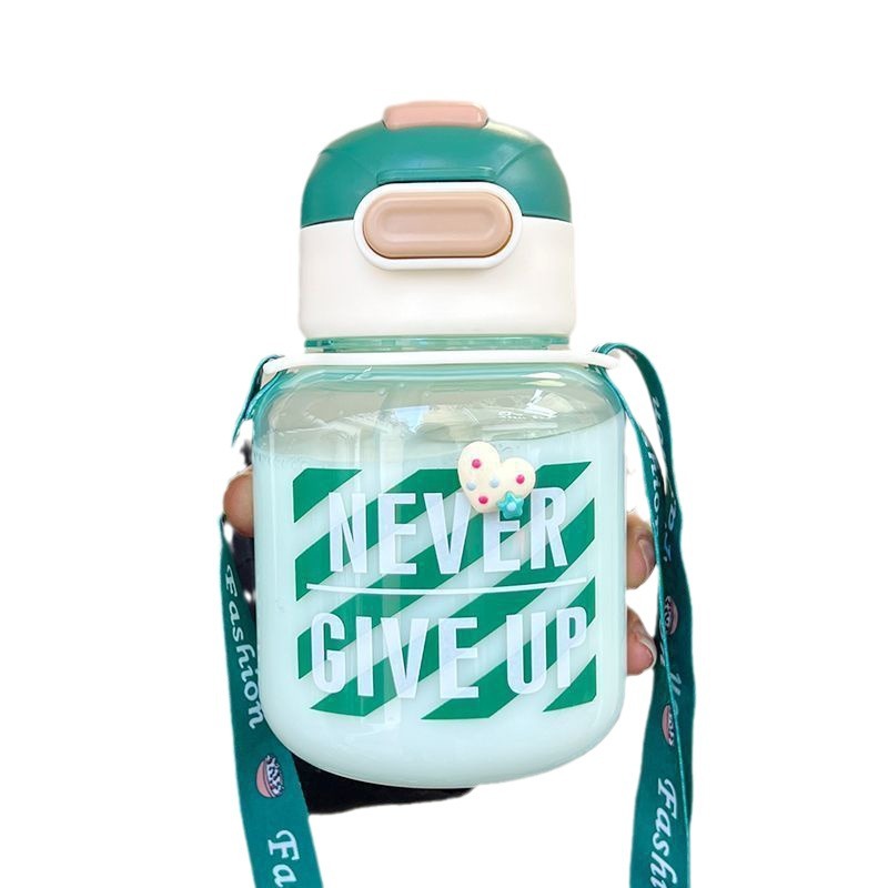 Water cup for girls, high appearance level, children's big belly straw cup with shoulder strap, 2023 new high-temperature resistant portable plastic cup Item Picture