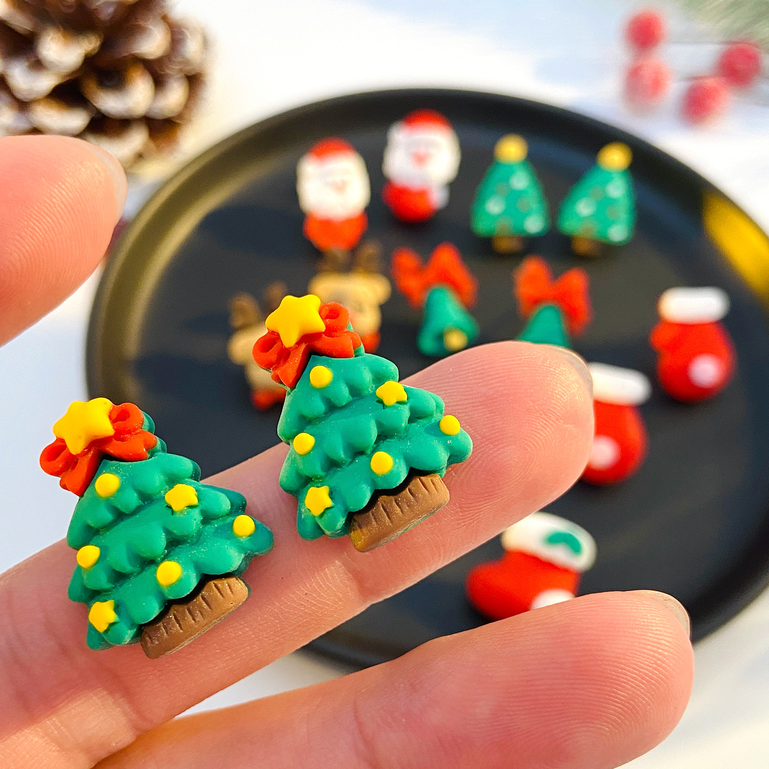 European and American cross-border Christmas stud earrings, resin cartoon Christmas tree, elderly bell gloves, boots, elk earrings, women details Picture