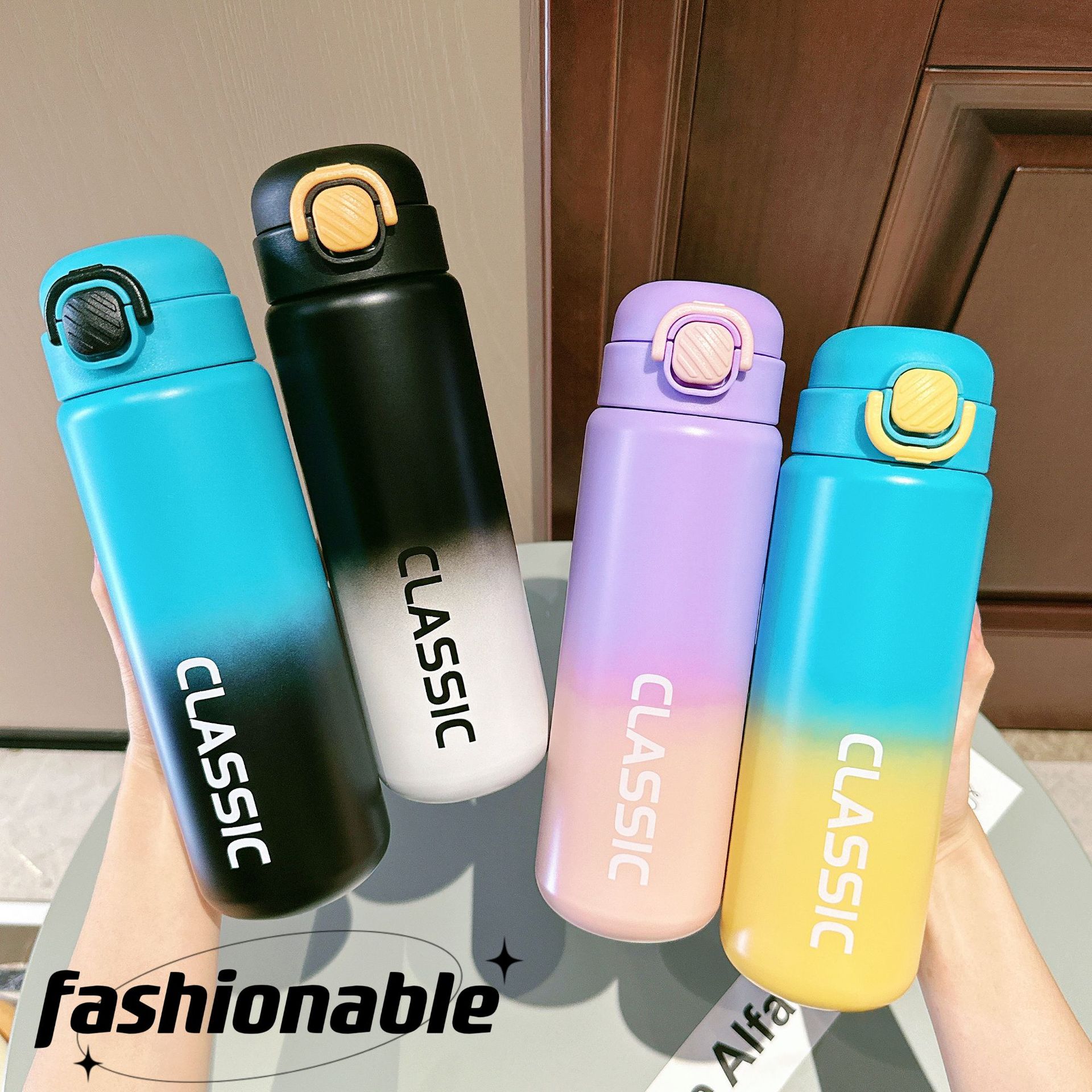 Fashionable gradient color insulated cup, high appearance level sports straw cup, 316 stainless steel double drinking cup gift Specification drawing