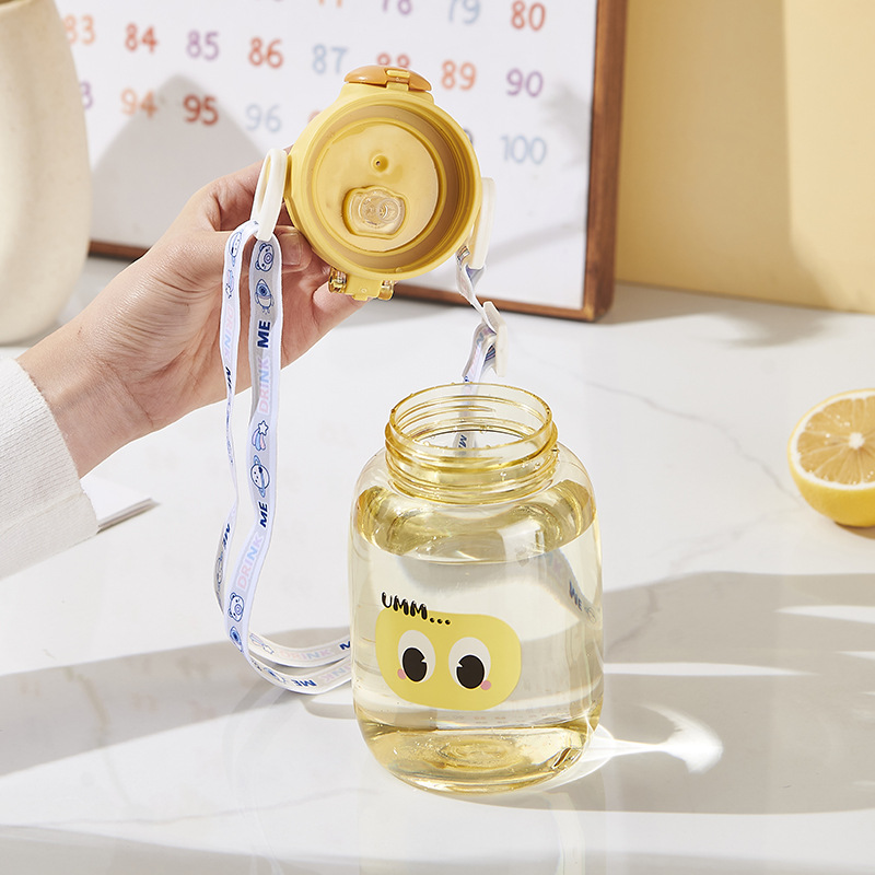 Fuxing's popular online bestsellers, high appearance level, slanted straw cup, cute cartoon children's water cup, spring lid, 500ml plastic cup details Picture