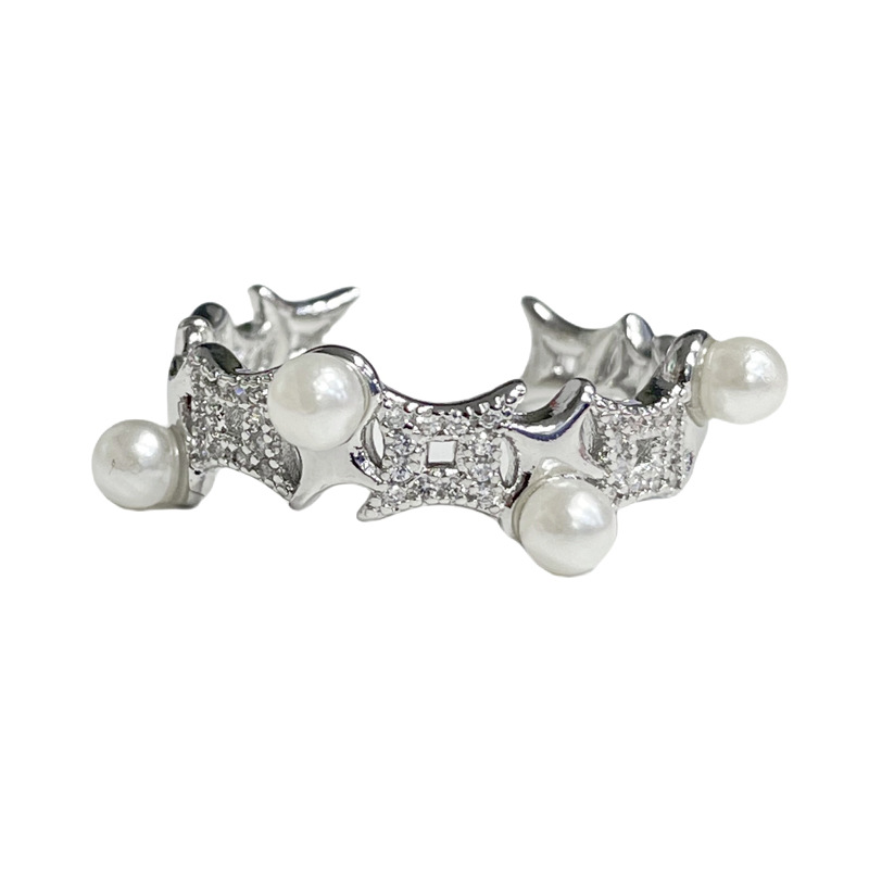 French sweet and cool pearl geometric micro-set open ring, women's Instagram cold style, niche design sense, light luxury index ring Item Picture