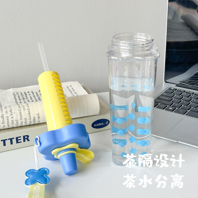 Summer high-appearation-level four-leaf clover straw cup, simple and creative, large-capacity plastic water cup for girls to wear outdoors with a tea strapping Application Scenario
