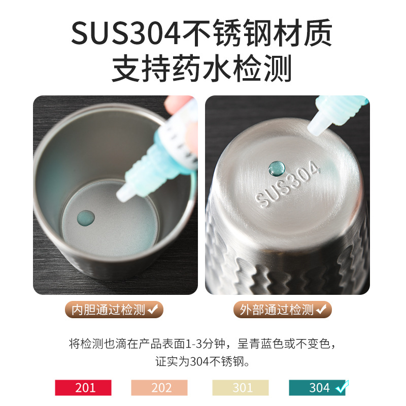Cross-border creative Korean-style double-layered beer mug logo fire diamond pattern coffee cup, 304 stainless steel outdoor water cup details Picture
