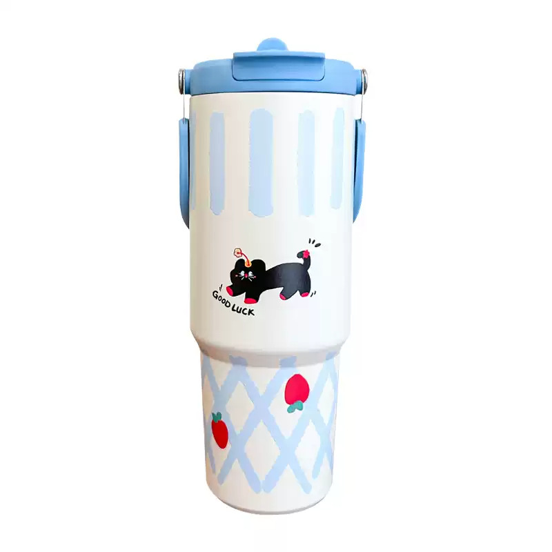 New cartoon ice cup, double-drinking, high-appearation-level cold water cup, large-capacity portable hand-held office coffee insulated cup Item Picture