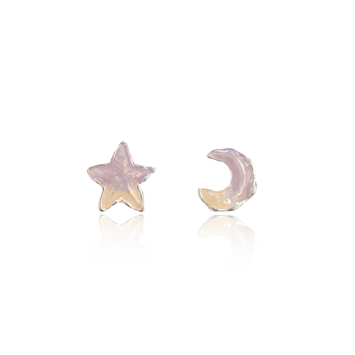 New oil-dripping, colorful, heart-shaped bow, C-ring stud earrings, women's silver needle stars, sweet, exquisite and versatile earrings Item Picture