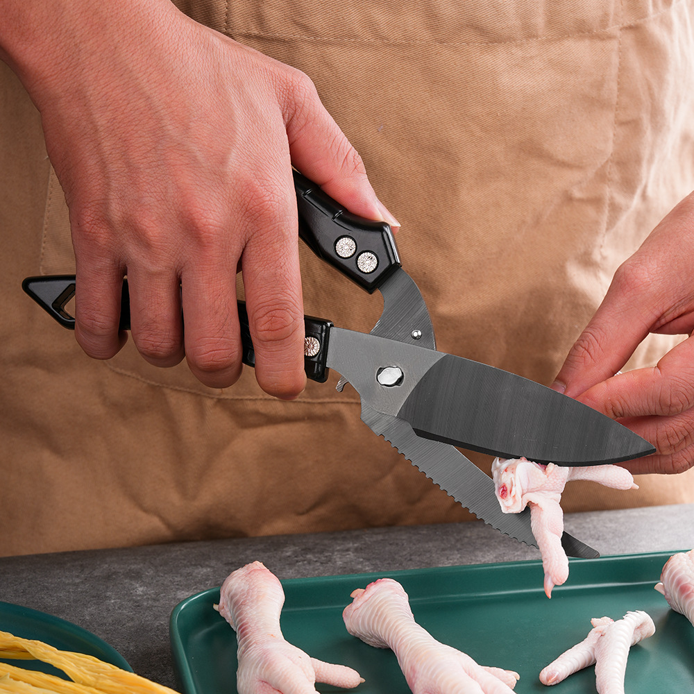 Non-stick stainless steel scissors, aluminum alloy all-metal handle, powerful bone-cutting, chicken and beef cooking, barbecue scissors, multi-functional details Picture