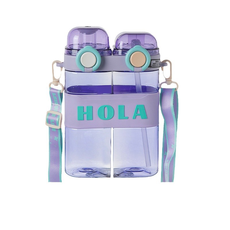 Double-drinking cup, horizontal compartments, plastic cup, portable and simple cup, portable cup with straw, water bottle, sports cup Item Picture