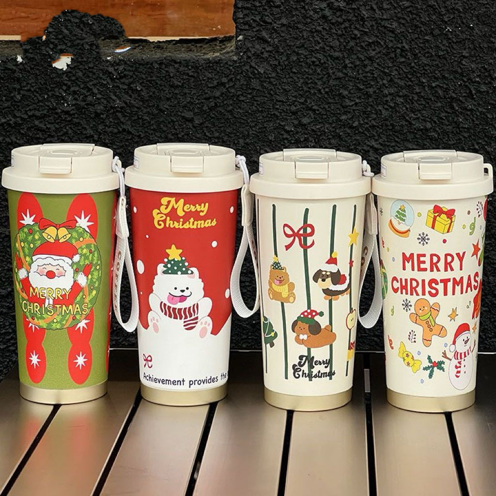 Christmas gift: Thermos cup, high appearance level for girls, couple coffee cup, 2024 new autumn and winter double-drinking straw cup details Picture