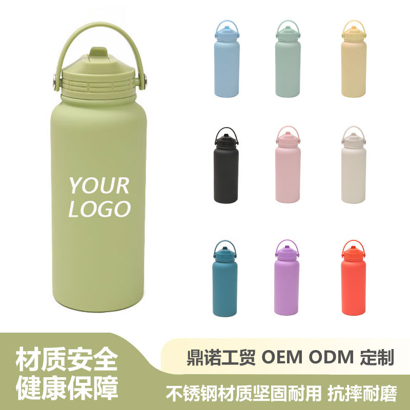 Factory direct supply sports water bottle, American-style large-mouth 1L insulated cup, large-capacity camping portable hand-held sports water cup full figure