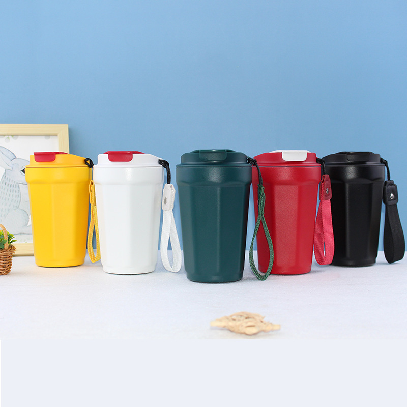 316 stainless steel octagonal coffee cup, vacuum double-layer rope insulated cup, outdoor portable flip lid portable cup details Picture
