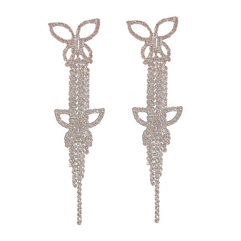925 Silver needle European and American exaggerated butterfly earrings, women's fashion, versatile and elegant earrings, full diamonds, super shiny, high-end earrings Item Picture