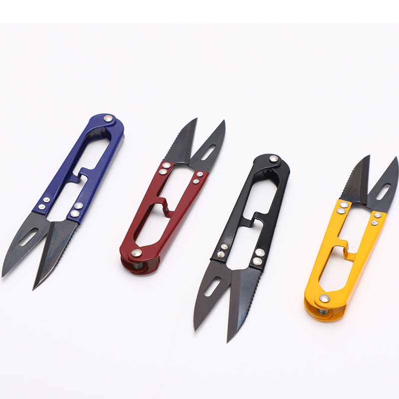 Wholesale of household stainless steel U-shaped shears, spring cross-stitch thread cutters, fishing line sewing scissors, and colored small scissors undefined