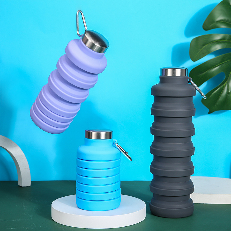 Large-capacity silicone sports water bottle, portable telescopic water bottle for outdoor travel, foldable water cup for travel and fitness