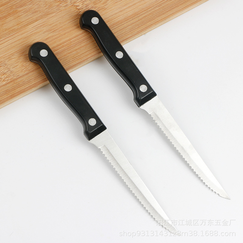 Wholesale PP plastic-handled kitchen bread knives, stainless steel serrated steak knives, Western-style knives, wooden-handled Western-style steak knives Specification drawing