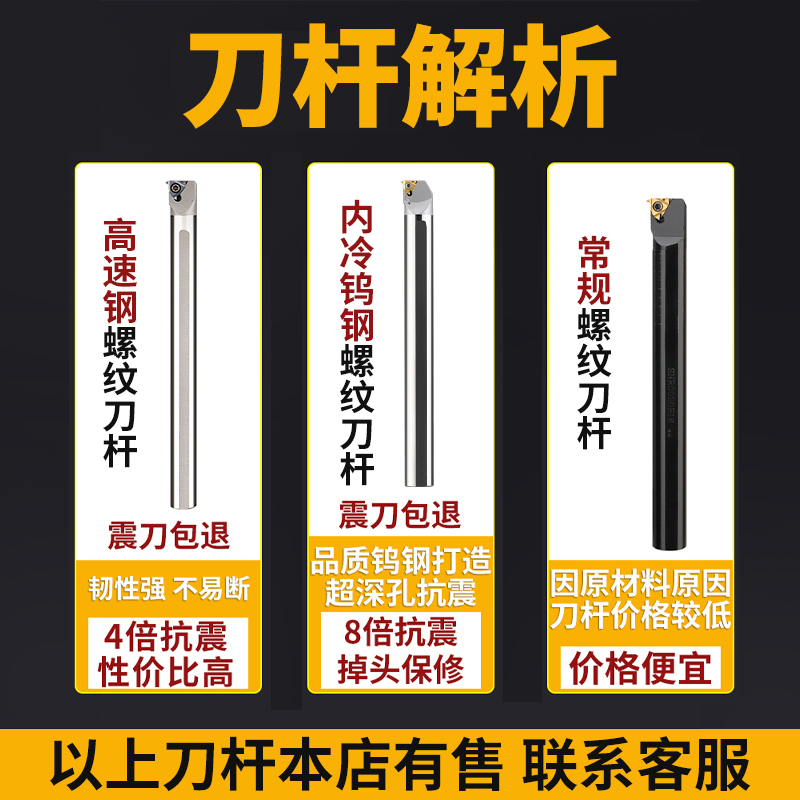 Internal cooling water outlet tungsten steel internal thread tool holder small hole anti-vibration thread turning tool CNR hard alloy thread tool Specification drawing