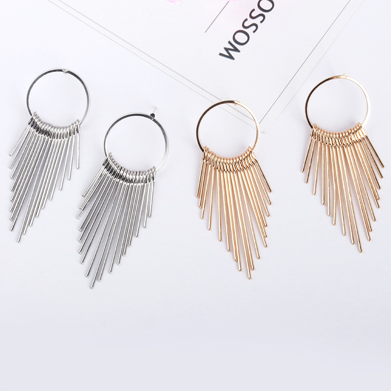 Factory direct sales of multi-layer long and short tassel earrings in a circle for foreign trade. Hot sales on AliExpress for women. Retro and fashionable earrings and earrings full figure