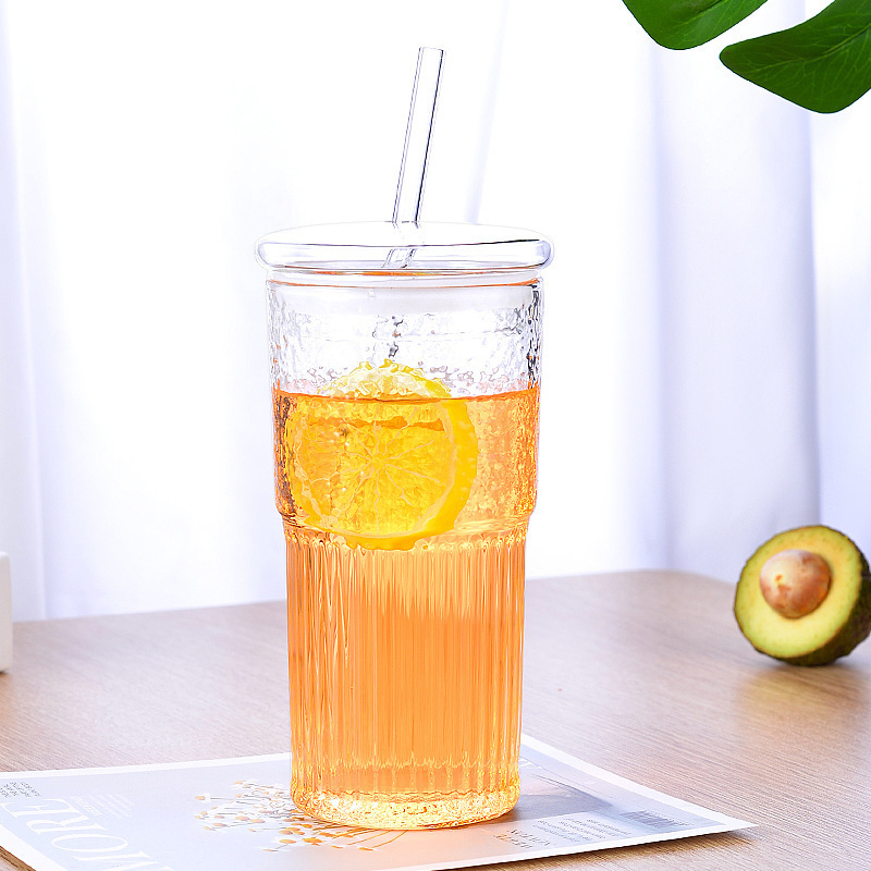 Large-capacity straw glass cup, fruit tea cup, ins household summer special drink, juice cup, drinking cup, high borosilicate full figure
