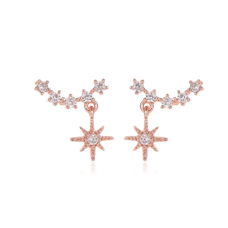 Korean version best-selling diamond-encruted star stud earrings, girlish lucky hexpointed star earrings, cute and versatile cross-shaped earrings Item Picture