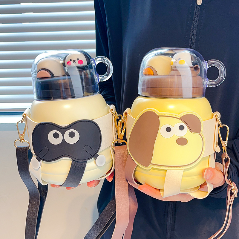 New 316 stainless steel food-grade children's insulated cup, high appearance level, double drinking spout with straw, large belly insulated water cup Specification drawing