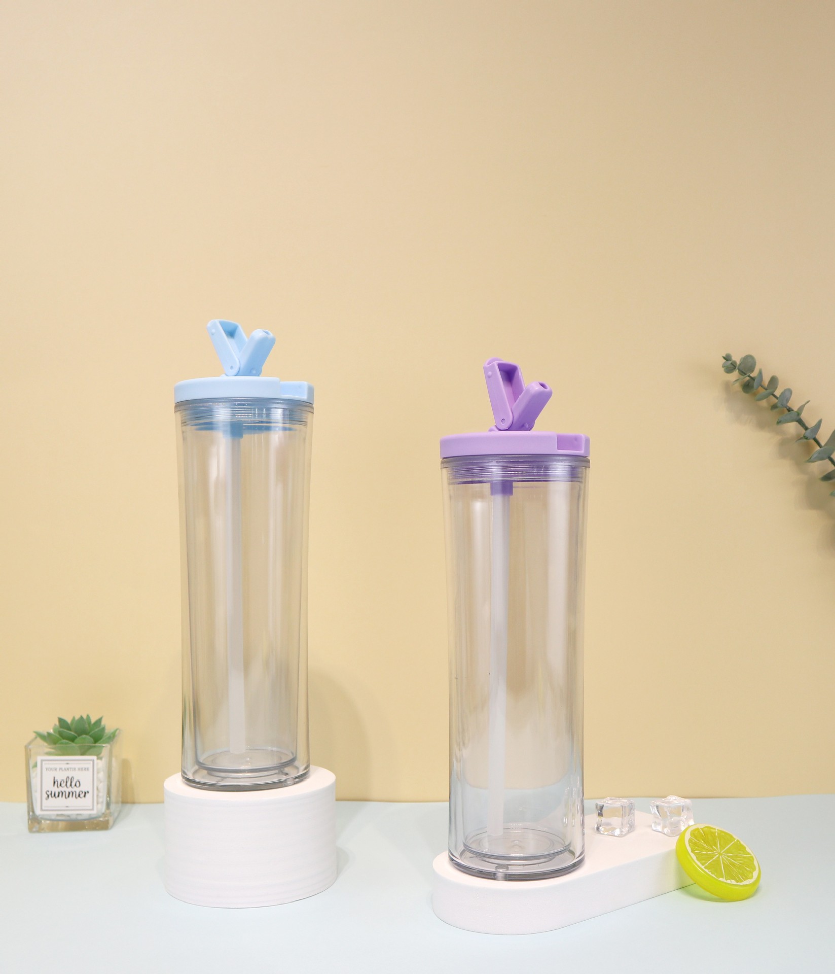 New simple indoor household drinking cup, double-layer insulated straw cup, straight screw cap water cup 710ml wholesale Specification drawing