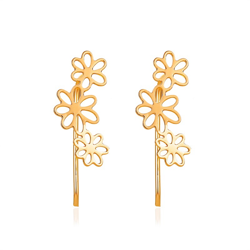 This is a popular minimalist flower earring in Europe and America. It features a cold style with hollowed-out small flower ears and is a versatile and fresh foreign trade accessory for women Item Picture