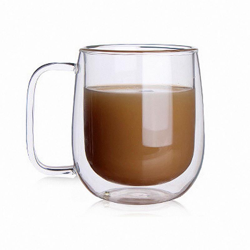 High-borosilicate double-layered glass cups with handles, transparent juice cups, milk cups, coffee cups, thickened creative large-bellied mugs Item Picture