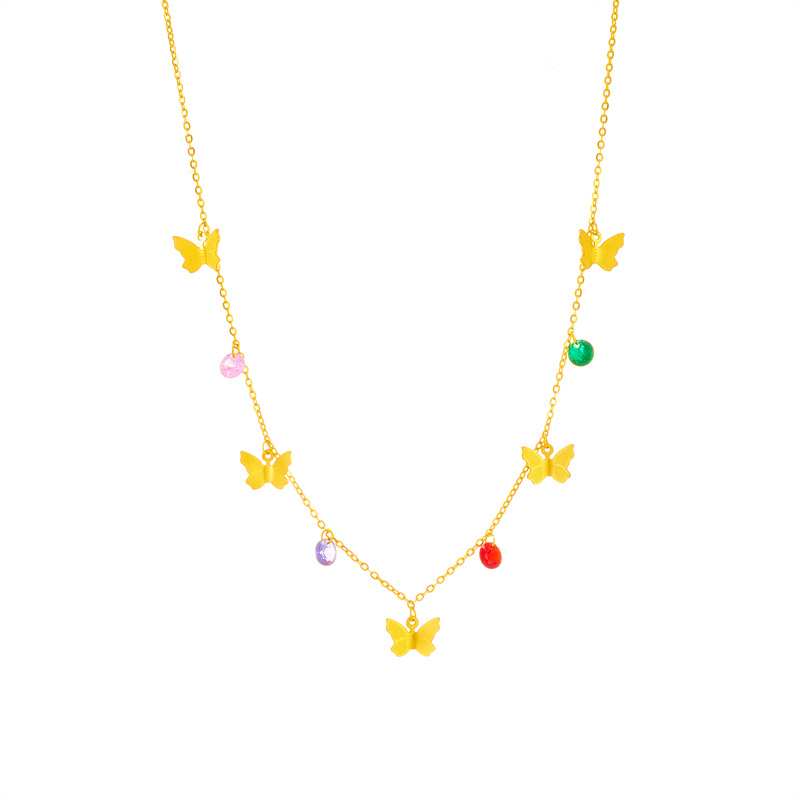 European and American fashion seven-color cut beaded butterfly pendant titanium steel metal jewelry, versatile and high-end, cold style necklace Item Picture