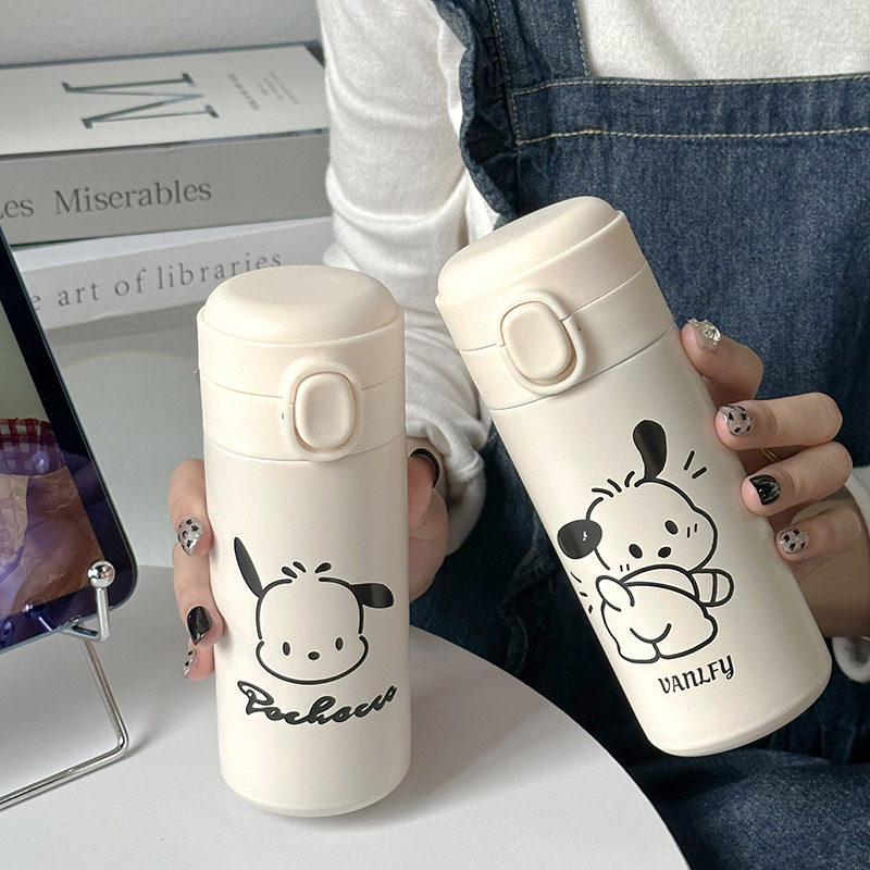 The new type of insulated cup with a bouncing lid and pea water cup is simple and elegant. It is made of 304 stainless steel for both men and women and students, portable, fashionable and cartoonish details Picture