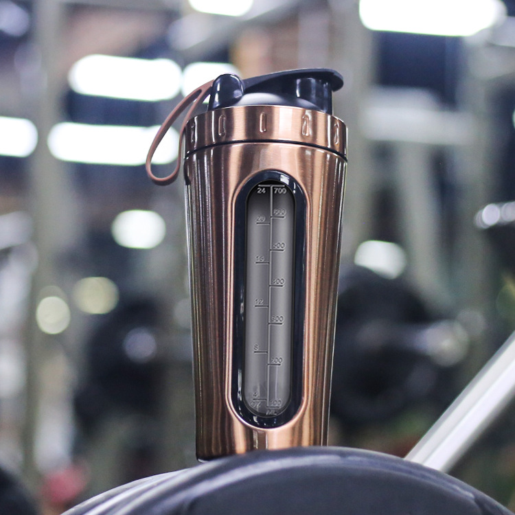 Double-layer insulated stainless steel protein powder shaker cup with stirring ball, 304 stainless steel fitness sports water cup details Picture