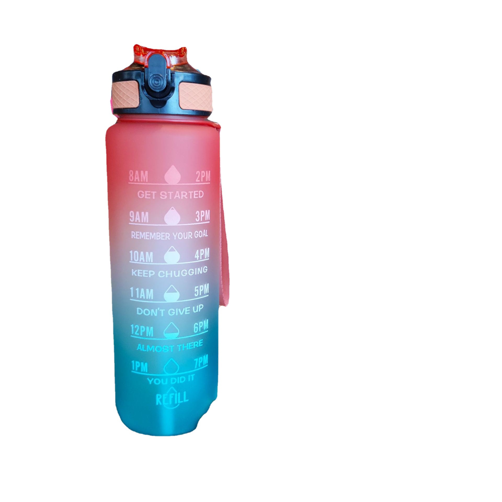 Gradient color water bottle, frosted large capacity water bottle, portable drawstring, spout, 1000ml gym sports water bottle Item Picture